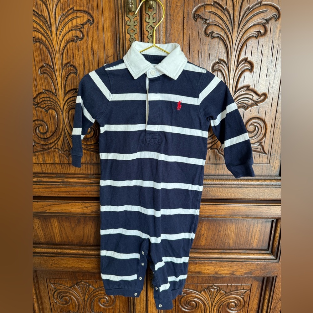 Ralph Lauren Navy & White Striped Polo One-Piece